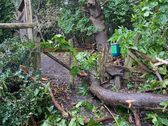 Damage to stile at top of Bunkers Hill